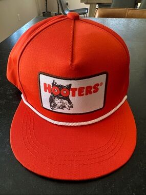 New Hooters Red Orange Snapback Cap with Owl Patch